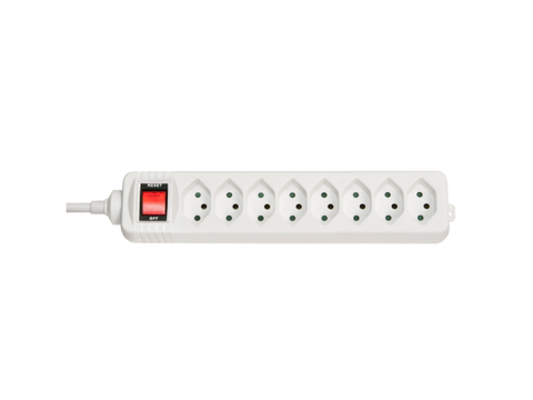 8-Way Swiss 3-Pin Mains Power Extension with Switch, White