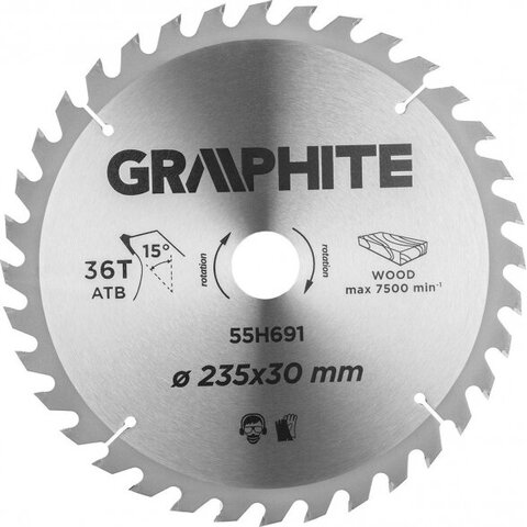 Grafito pjūklo diskas (pjūklo diskas, Widh, 235 x 30 mm, 36 dantys)