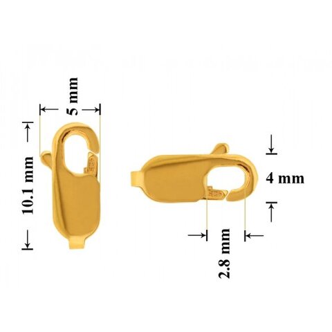 925 Sidabrinis ovalus užsegimas 10mm padengtas auksu