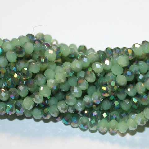 jssw0063gel-ron-01x2 apie 1 x 2 mm, rondelės forma, žalia spalva, ab danga, stikliniai / kristalo karoliukai, apie 200 vnt.  