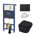 ISVEA DUREZZA potinkinis wc rėmas su juodu matiniu SOTTI mygtuku ir juodu matiniu klozetu SAT Infinitio Compact Rimless