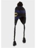 Dryžuota juoda vaikiška kepurė su pašiltinimu ir bumbulu Betmenas 0672D122