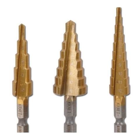 Grąžtai pakopiniai 3-20mm. 3vnt. 1/4"