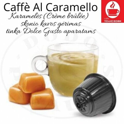Caffe Bonini – Caffè Al Caramello – Karamelės (Crème brûlée) skonio kavos gėrimo kapsulės – Dolce Gusto®* aparatams