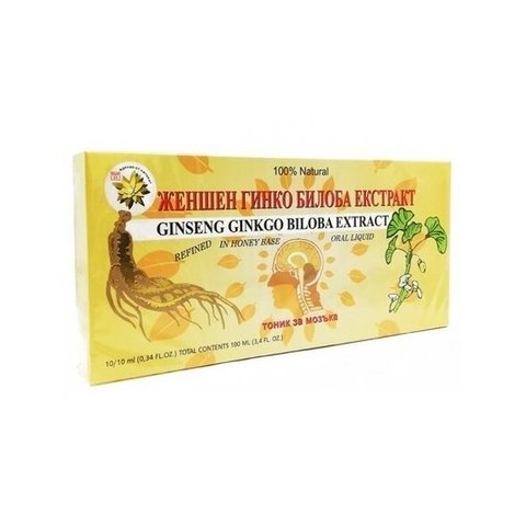 Maisto papildas Ženšenis+ Ginko biloba 10ml x10 buteliukų